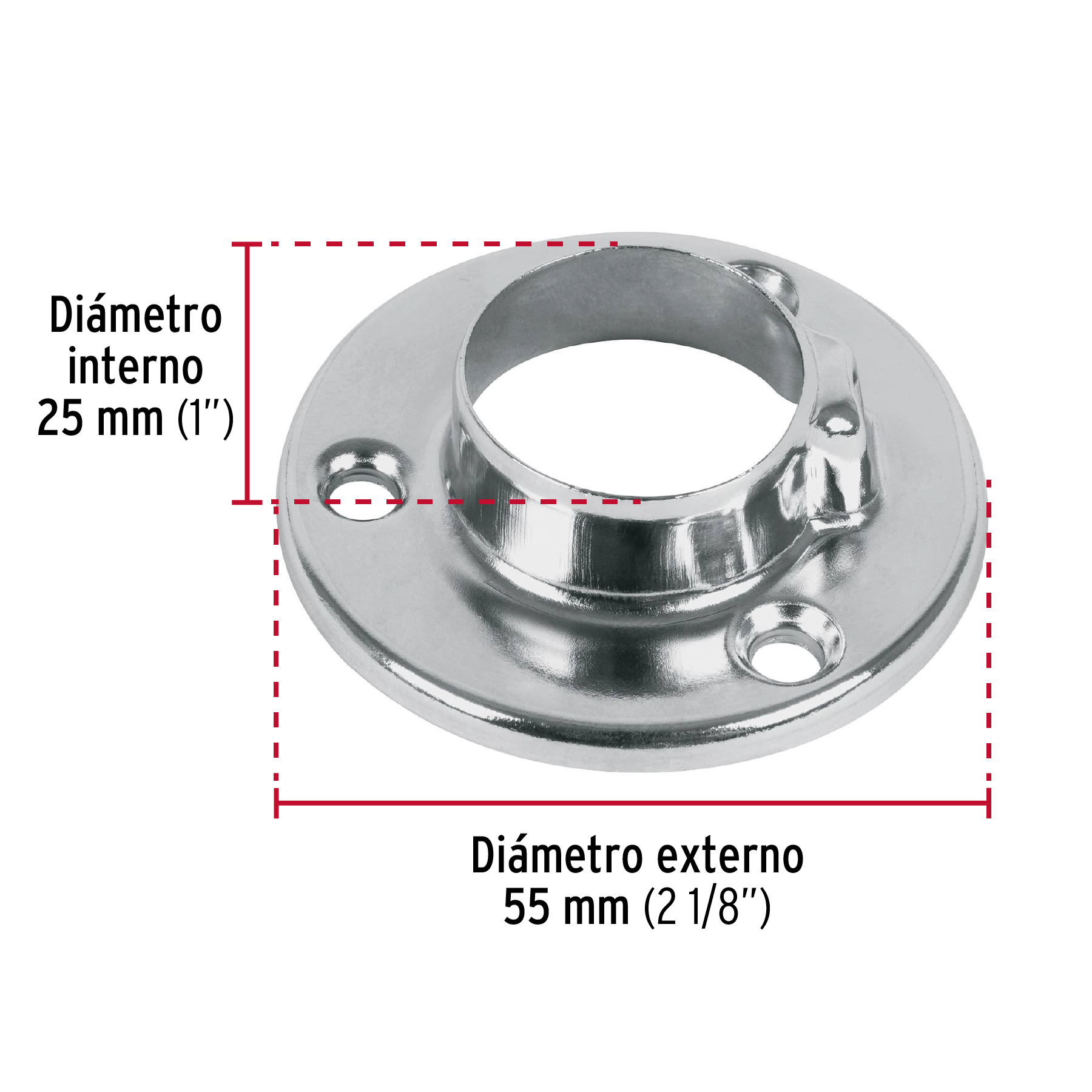 Brida cromada para tubo redondo de clóset, HERMEX-BTR-3 / 48975 Brida cromada para tubo redondo de clóset, HERMEX-BTR-3 / 48975