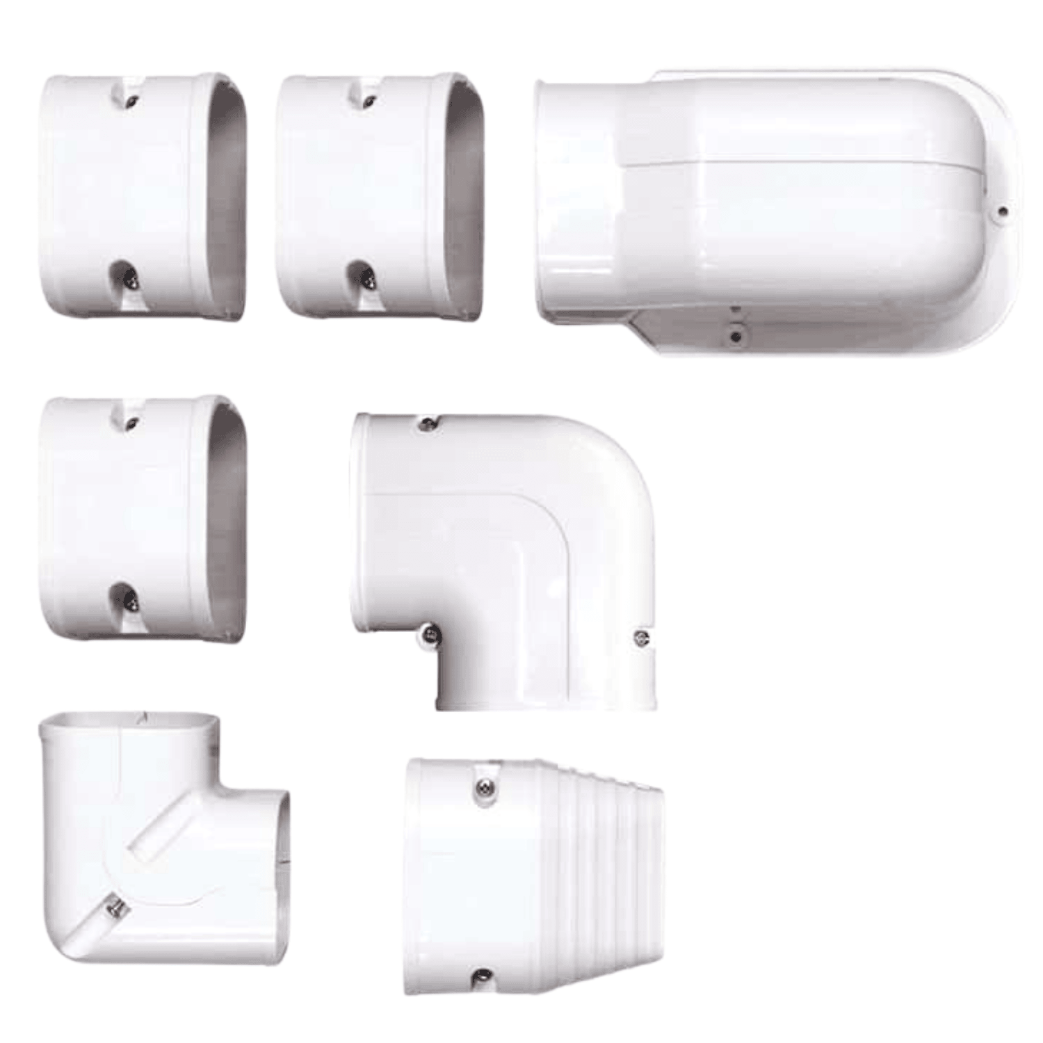 Kit de Canaletas PVC 3” Color Blanco Instalación de Aire Acondicionado 1mt, INCLUYE 3 Tramos de 1m, Entrada Pared, 2 Codos (1 Ajustable, 1 de 90°), 3 Coples, Ducto Flexible 24”, Salida Final - CXKC1M Kit de Canaletas PVC 3” Color Blanco Instalación de Aire Acondicionado 1mt, INCLUYE 3 Tramos de 1m, Entrada Pared, 2 Codos (1 Ajustable, 1 de 90°), 3 Coples, Ducto Flexible 24”, Salida Final - CXKC1M