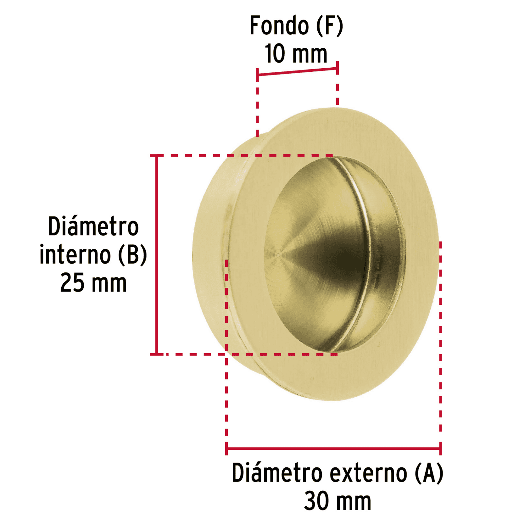 Jaladera de embutir circular No. 2 acabado latón brillante-JALED-12 / 48993 Jaladera de embutir circular No. 2 acabado latón brillante-JALED-12 / 48993