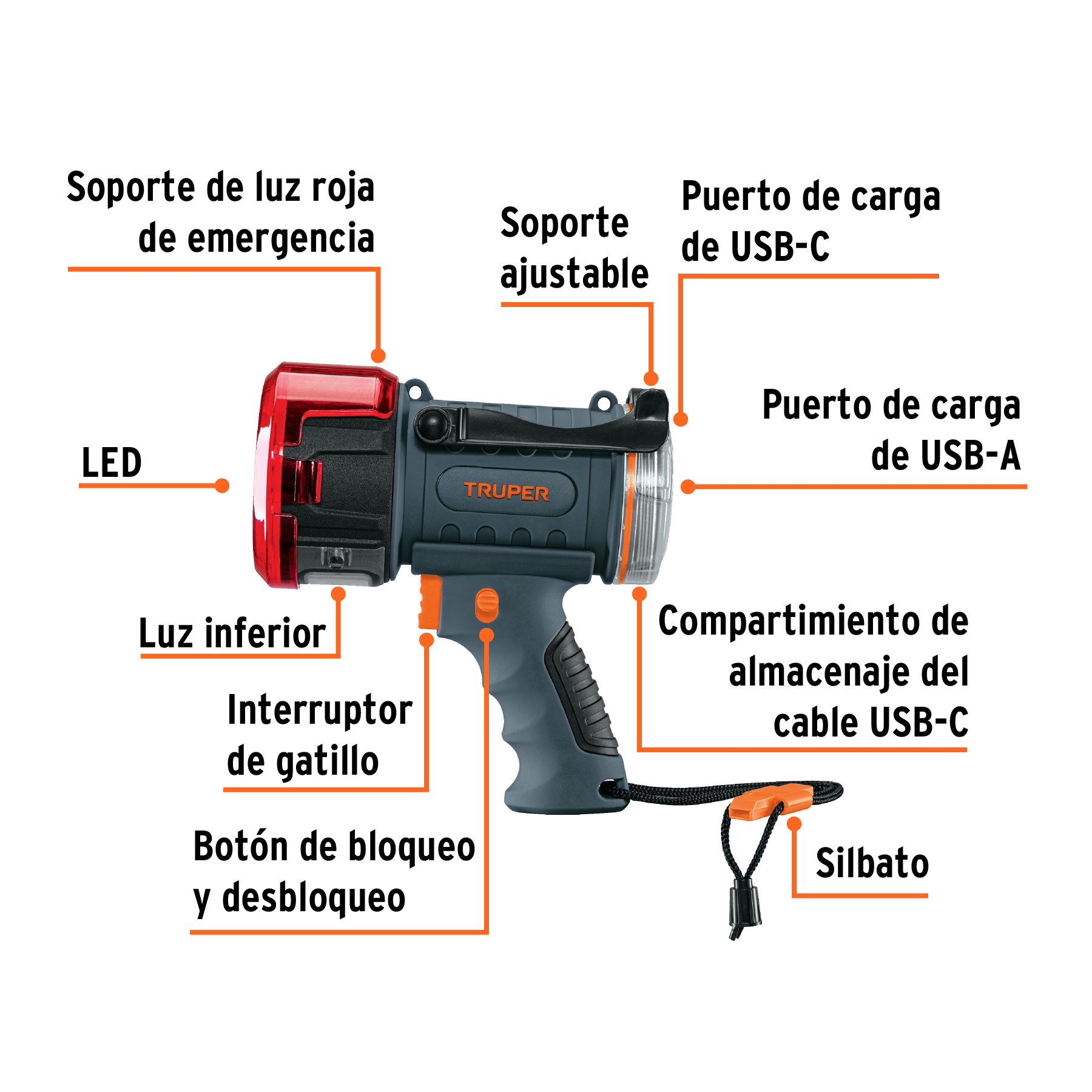 Linterna reflectora LED 2000 lm, recargable, TRUPER-LARE-2000 / 102418 Linterna reflectora LED 2000 lm, recargable, TRUPER-LARE-2000 / 102418