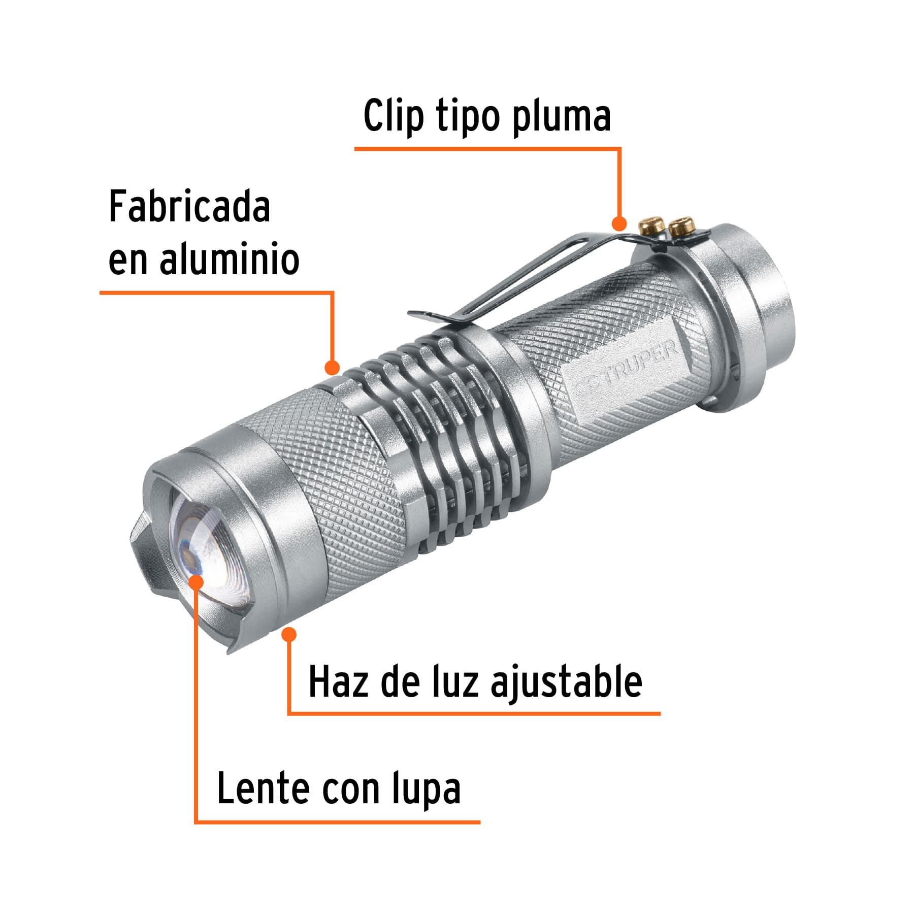 Linterna de aluminio 1 LED de 40 lm con 1 pila AA, Truper-LINA-1AA / 17256 Linterna de aluminio 1 LED de 40 lm con 1 pila AA, Truper-LINA-1AA / 17256