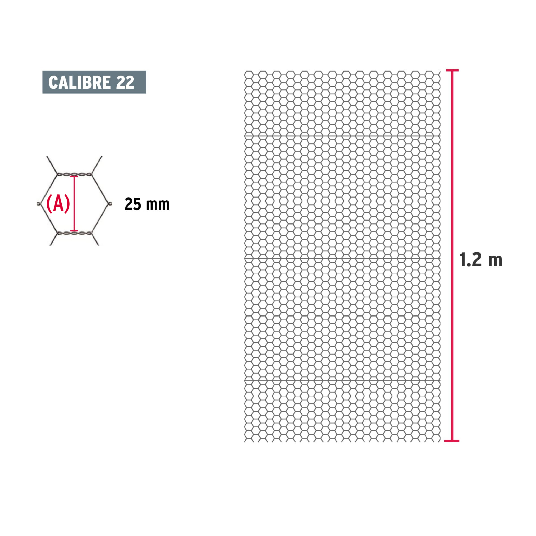 Rollo malla hexagonal cal.22, 1.2x 45m, abertura 25mm, 16kg-MAHE-2512 / 44657 Rollo malla hexagonal cal.22, 1.2x 45m, abertura 25mm, 16kg-MAHE-2512 / 44657