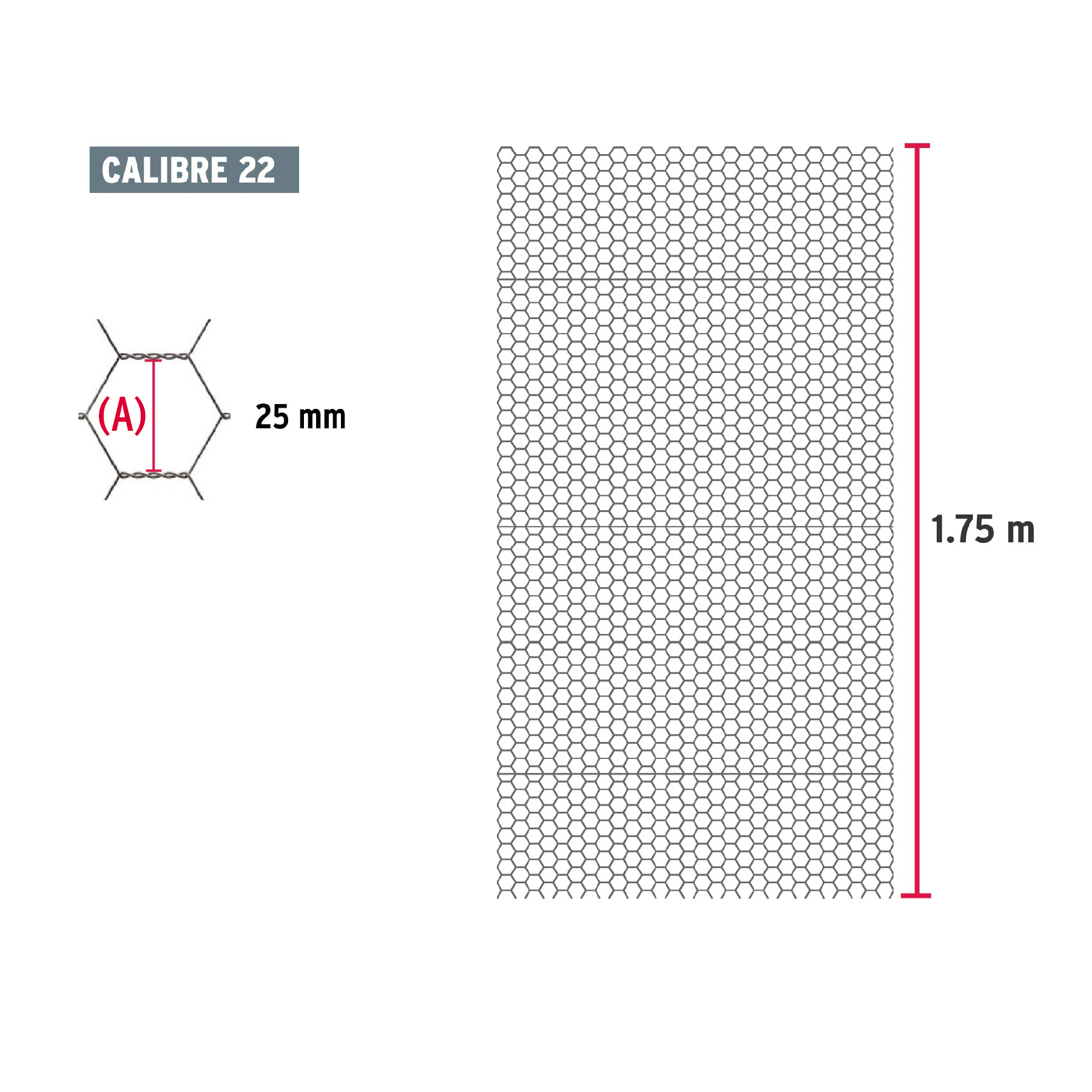 Rollo malla hexagonal cal.22, 1.75x 45m, abertura 25mm, 23kg-MAHE-2517 / 44659 Rollo malla hexagonal cal.22, 1.75x 45m, abertura 25mm, 23kg-MAHE-2517 / 44659
