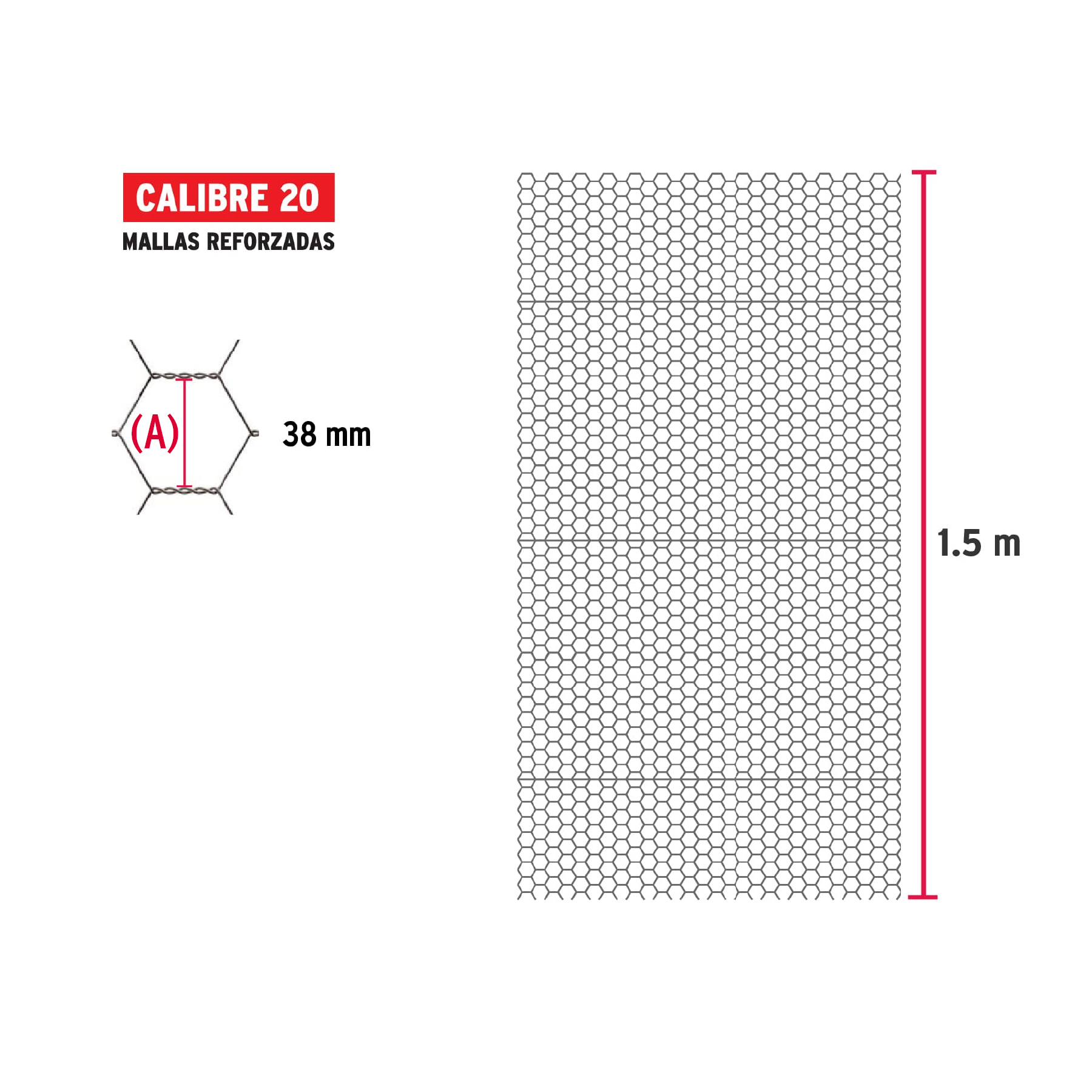 Rollo malla hexagonal cal.20, 1.5x 45m, abertura 38mm, 19kg-MAHE-3815 / 44660 Rollo malla hexagonal cal.20, 1.5x 45m, abertura 38mm, 19kg-MAHE-3815 / 44660