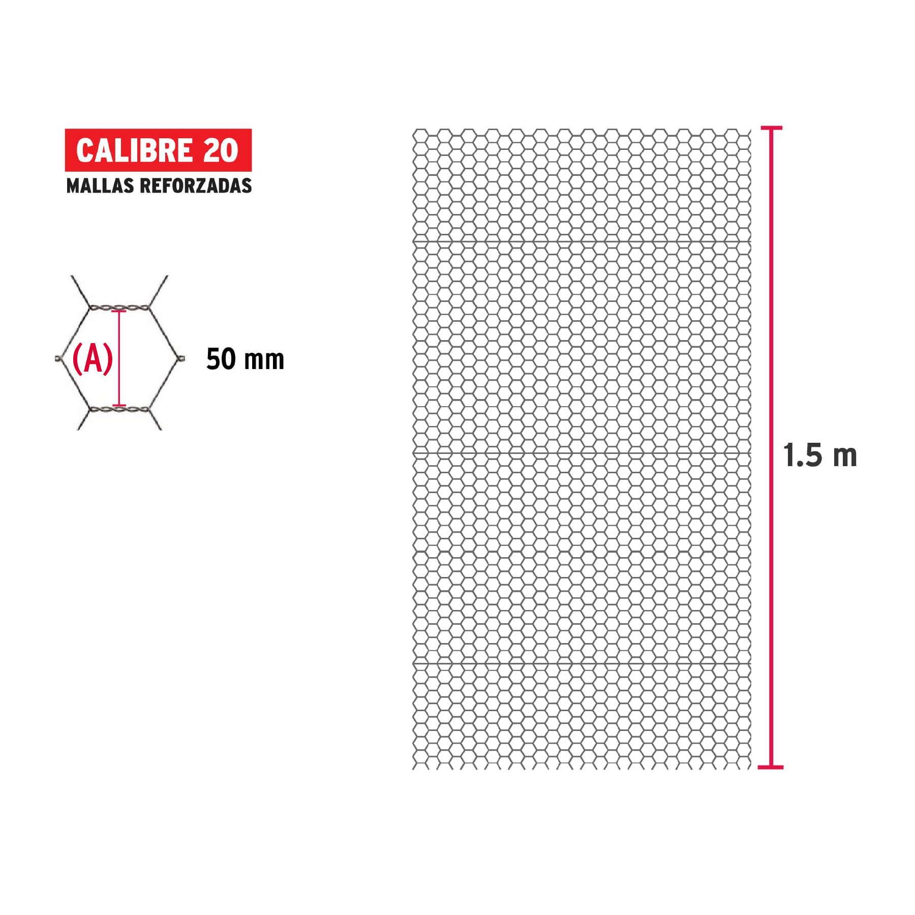 Rollo malla hexagonal cal.20, 1.5x 45m, abertura 50mm, 15kg-MAHE-5015 / 44662 Rollo malla hexagonal cal.20, 1.5x 45m, abertura 50mm, 15kg-MAHE-5015 / 44662