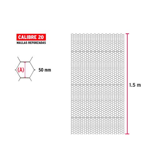 Rollo malla hexagonal cal.20, 1.5x 45m, abertura 50mm, 15kg-MAHE-5015 / 44662 Rollo malla hexagonal cal.20, 1.5x 45m, abertura 50mm, 15kg-MAHE-5015 / 44662
