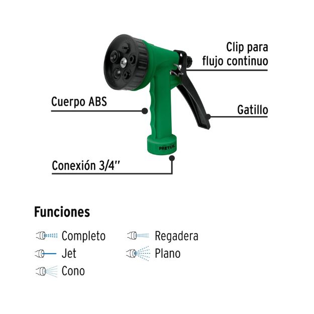 Pistola plástica para riego de 5', 5 funciones, a granel-PIM-55PG / 27014 Pistola plástica para riego de 5', 5 funciones, a granel-PIM-55PG / 27014