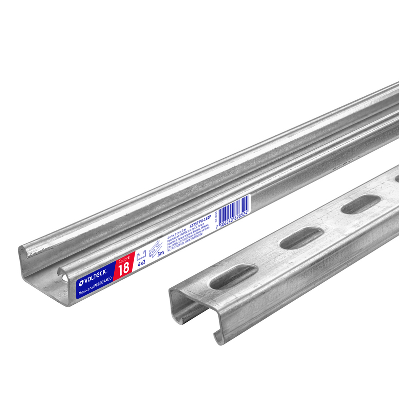 Perfil monocanal perforado de 3 m, 4 x 2 cm cal. 18, Volteck - 47757 - PU-182P - Caja con 2 Pieza – PU-182P Perfil monocanal perforado de 3 m, 4 x 2 cm cal. 18, Volteck - 47757 - PU-182P - Caja con 2 Pieza – PU-182P