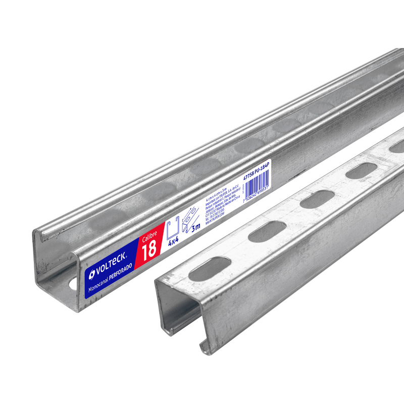 Perfil monocanal perforado de 3 m, 4 x 4 cm cal. 18, Volteck - 47758 - PU-184P - Caja con 2 Pieza – Master 0 Perfil monocanal perforado de 3 m, 4 x 4 cm cal. 18, Volteck - 47758 - PU-184P - Caja con 2 Pieza – Master 0