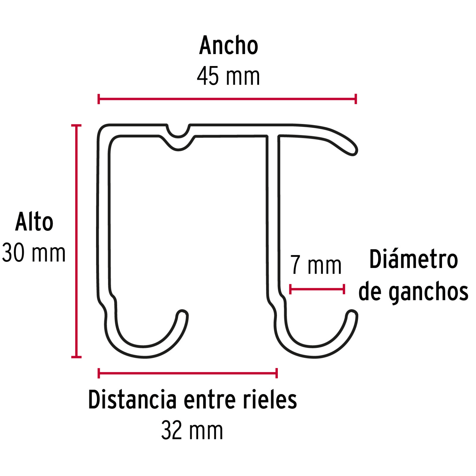 Riel superior 'JJ' de aluminio para puerta corrediza 3 m-RJJ-30 / 48973 Riel superior 'JJ' de aluminio para puerta corrediza 3 m-RJJ-30 / 48973