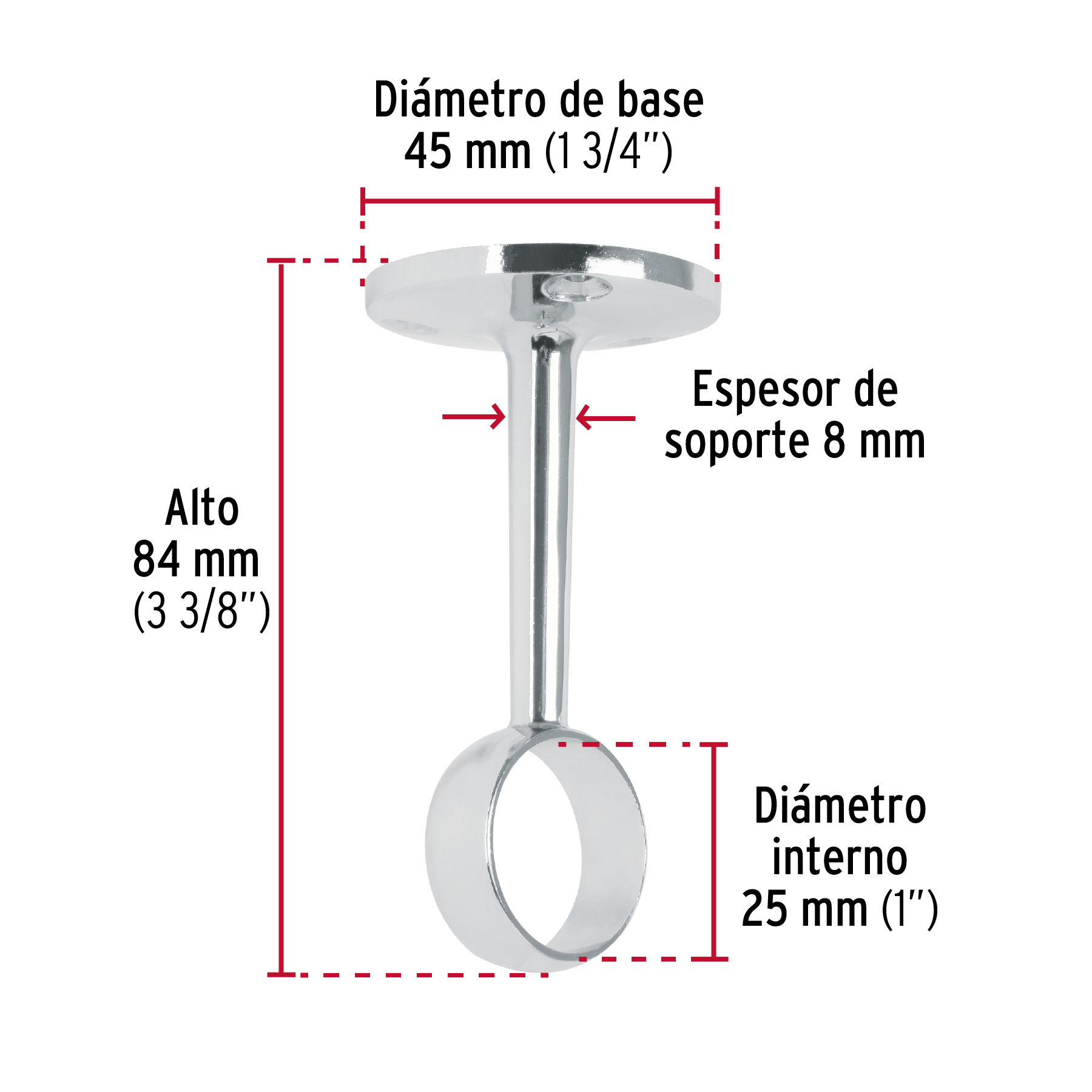 Soporte central para tubo redondo de clóset, HERMEX - 48976 - STR-3 - Caja con 10 Pieza – Master 100