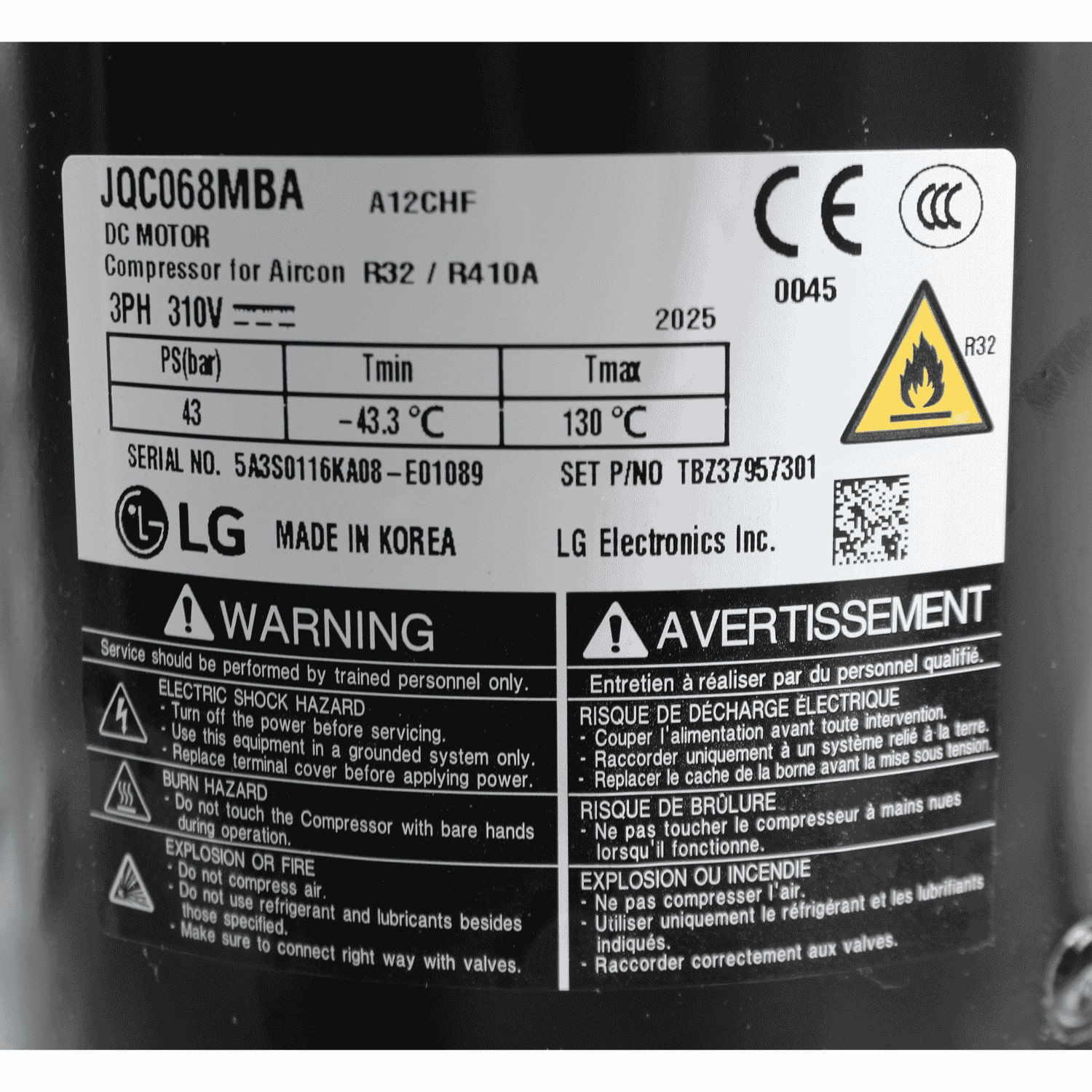 Compresor Inverter LG, Modelo JQC048MBA - TBZ37416101 Compresor Inverter LG, Modelo JQC048MBA - TBZ37416101