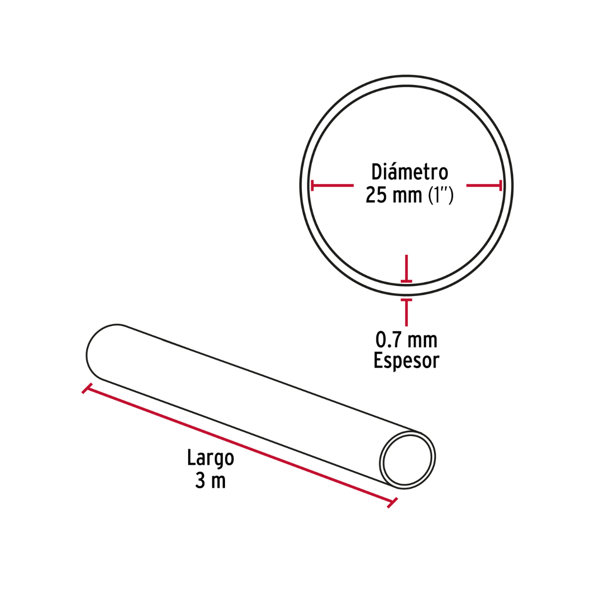 Tubo redondo de 3.0 m negro para closet, HERMEX-TR-530N / 46581 Tubo redondo de 3.0 m negro para closet, HERMEX-TR-530N / 46581