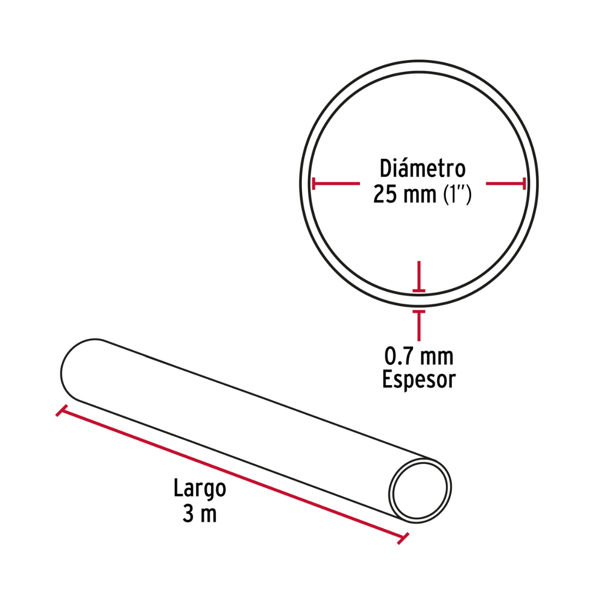 Tubo redondo de 3.0 m en aluminio para closet, HERMEX-TR-630 / 45896 Tubo redondo de 3.0 m en aluminio para closet, HERMEX-TR-630 / 45896