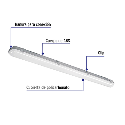 Luminario lineal de LED 36 W de sobreponer a prueba de vapor - 46862 - VAP-001L - Caja con 1 Pieza – Master 8 Luminario lineal de LED 36 W de sobreponer a prueba de vapor - 46862 - VAP-001L - Caja con 1 Pieza – Master 8